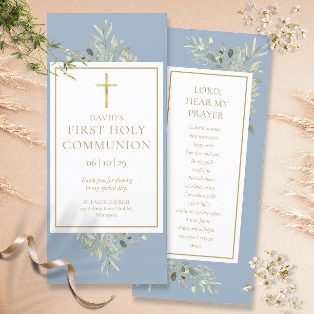 Greenery Blue Holy Communion Prayer Card Lesezeich (Von Creator hochgeladen)
