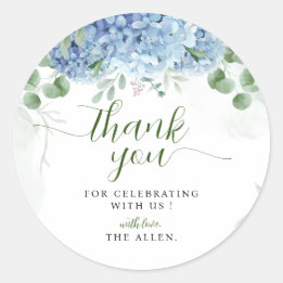 Greenery Blue Hydrangea Danke Baby Shower Runder Aufkleber