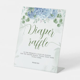 Greenery Blue Hydrangea Diaper Raffle Baby Dusche Sockelschild