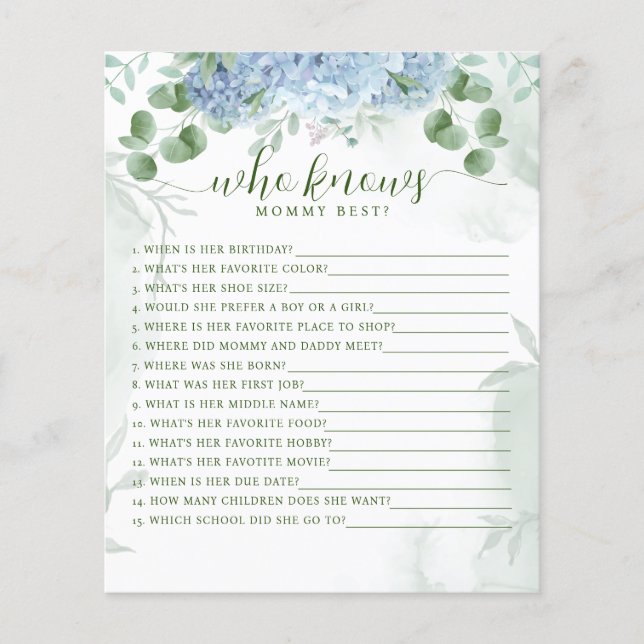 Greenery Blue Hydrangea, die Mommy Baby kennt (Vorderseite)