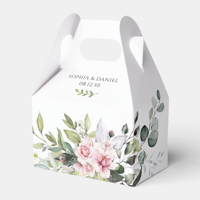 Greenery Blush Pink Gastgeschenk Hochzeit Box Geschenkschachtel (Vorderseite)