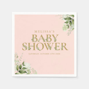 Greenery Blush Pink Gold Baby Dusche Serviette