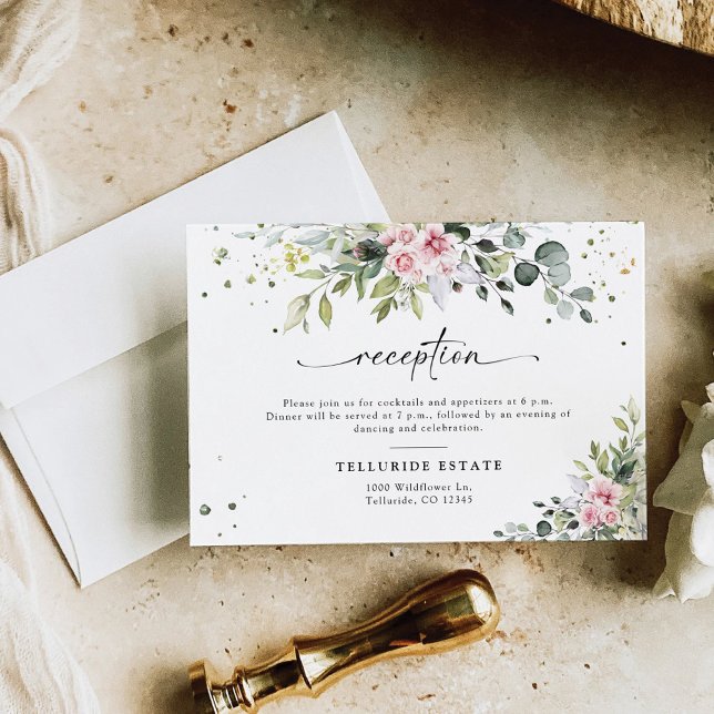 Greenery Blush Wedding Reception Enclosure Card Begleitkarte (Von Creator hochgeladen)