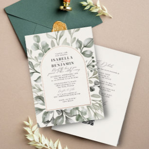 Greenery-Bogen Elfenbein RSVP QR-Code Hochzeit Ros Folieneinladung