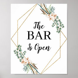Greenery Boho Glitzer Frame Open Bar Menu Zeichen Poster