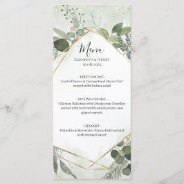Greenery boho gold geometric watercolour wedding menükarte