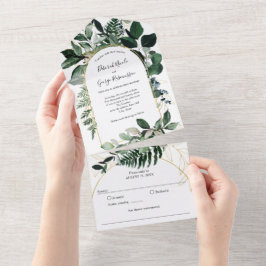 Greenery Boho Modern Arch, Garden Wedding All In One Einladung