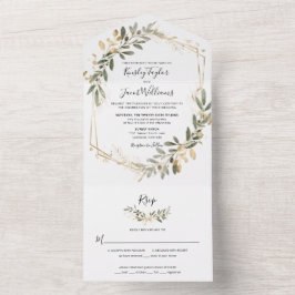Greenery Boho Sage und Gold Geometric Wedding All In One Einladung