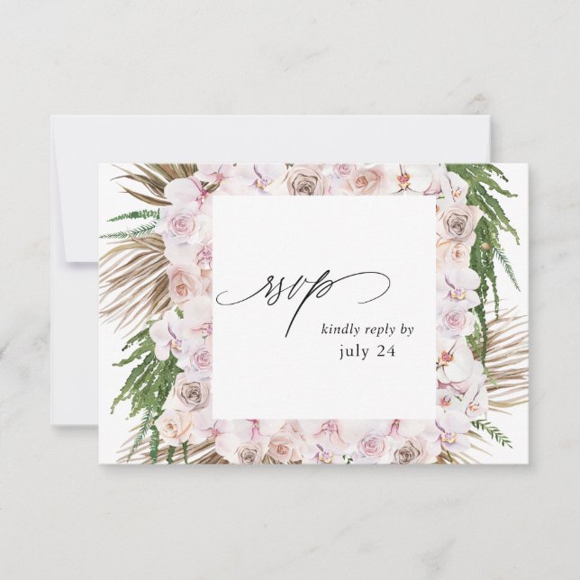 Greenery Boho Tropical Floral w Meal RSVP Karte 2 (Vorderseite)