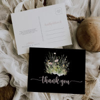 Greenery Boho Wildblume Black Danke Postcard