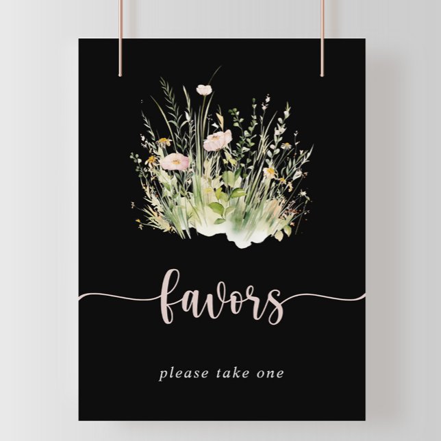 Greenery Boho Wildblume Black Favors Sign Poster (Von Creator hochgeladen)