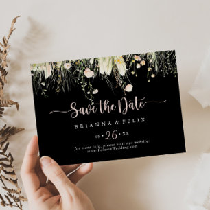 Greenery Boho Wildblume Black Horizontal Wedding Save The Date
