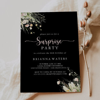 Greenery Boho Wildblume Black Surprise Party Einladung
