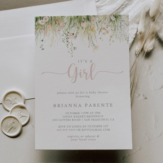 Greenery Boho Wildblume Es ist eine Girl Baby Dusc Einladung (Von Creator hochgeladen)