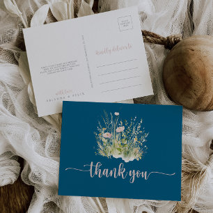 Greenery Boho Wildblume Navy Danke Postcard Postkarte