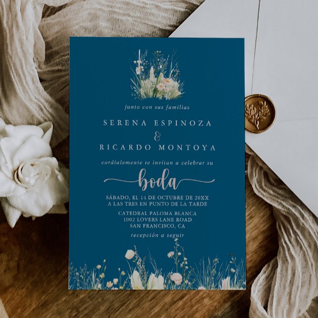 Greenery Boho Wildblume Navy Hochzeit Einladung (Von Creator hochgeladen)