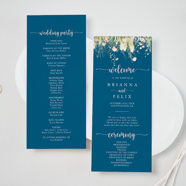 Greenery Boho Wildblume Navy Hochzeitsprogramm Programm (Von Creator hochgeladen)