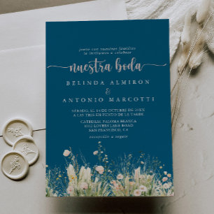 Greenery Boho Wildblume Navy Nuestra Boda Wedding Einladung