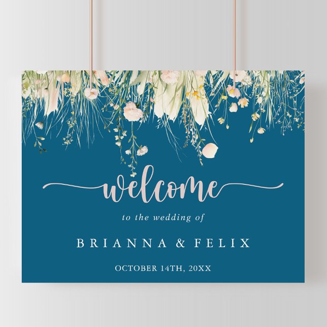 Greenery Boho Wildblume Navy Wedding Willkommensze Poster (Von Creator hochgeladen)