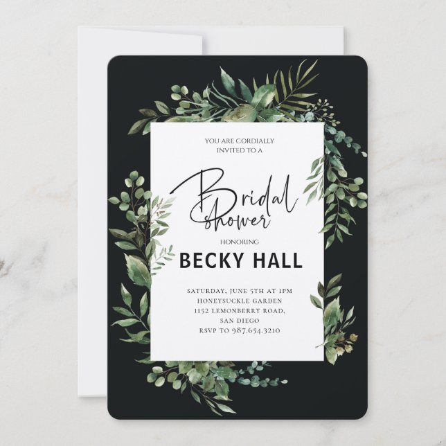 Greenery Border Bridal Shower Invitation Einladung (Vorderseite)