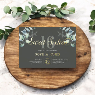 Greenery Botanic Script Sweet 16 Folien-Einladung Folieneinladung