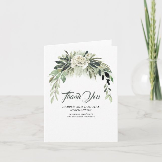 Greenery Botanical Garland Wedding Vielen Dank Dankeskarte (Vorderseite)