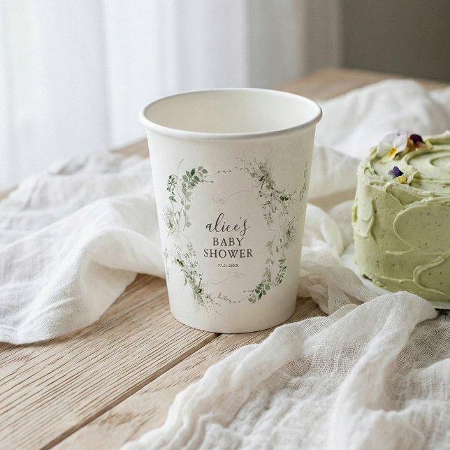 Greenery Botanical Script Babyparty Pappbecher (Von Creator hochgeladen)
