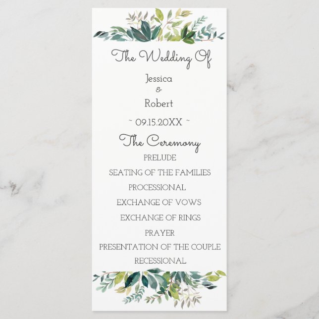 Greenery Bouquet Wedding Program Programm (Vorderseite)