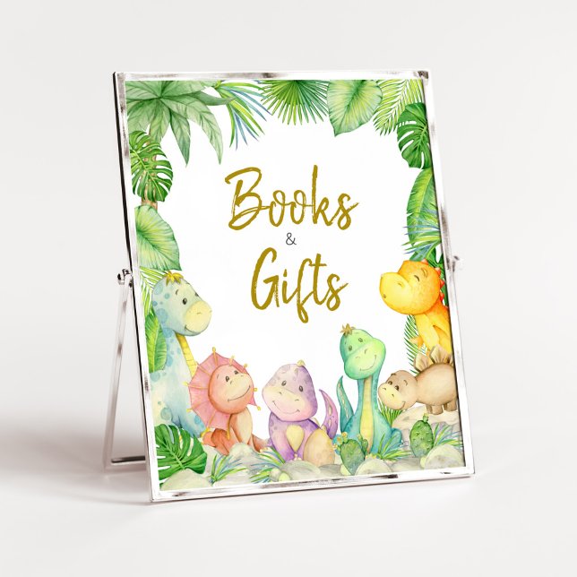 Greenery Boy Dinosaur Baby Duschbücher und Geschen Poster (Rawr! It's a Boy Dino Baby Shower Books and Gifts Sign)