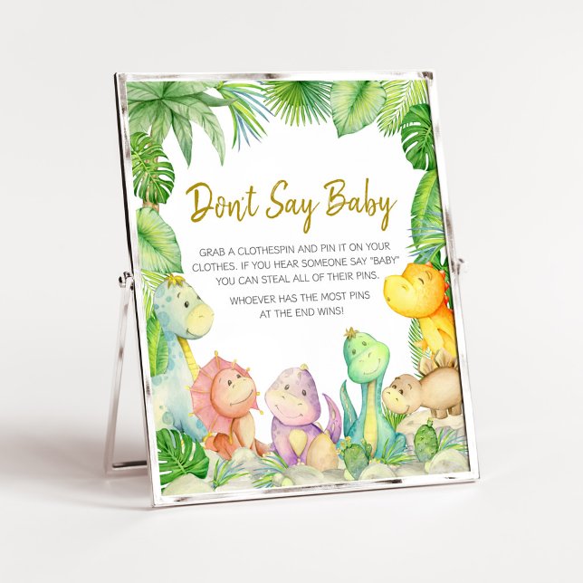 Greenery Boy Dinosaur Babydusche Sage nicht Baby Poster (Rawr! It's a Boy Dino Baby Shower Don't Say Baby Sign)