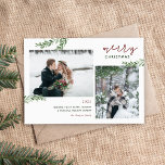 Greenery Branches 2 Photo Magnetic Christmas Card Magnetkarte<br><div class="desc">Affordable custom printed magnetic holiday photo cards with simple templates for customization. The design features Merry Christmas text, a photo collage template with space for 2 photos and your custom greeting, accented with simple elegant watercolor greenery branches. Use the design tools to edit fonts and colors or upload more photos...</div>