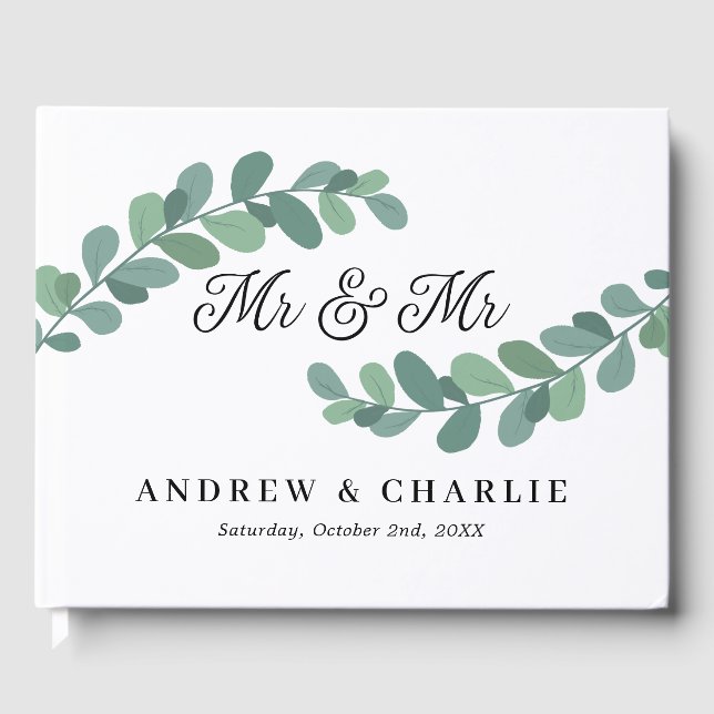 Greenery Branches Mr & Mr. Gay Wedding Gästebuch (Vorderseite)