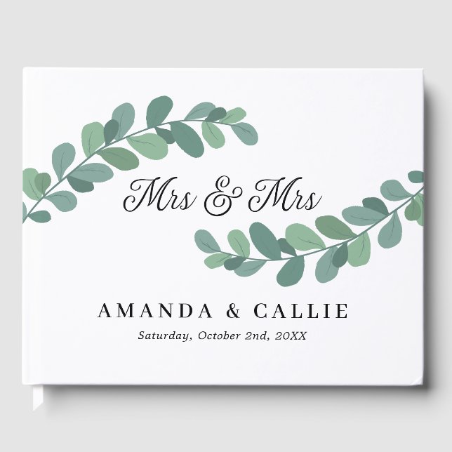 Greenery Branches Mrs. & Mrs. Lesbian Wedding Gästebuch (Vorderseite)