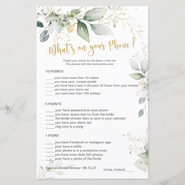Greenery Bridal Was ist auf Ihrem Telefon / Word S (Vorderseite)