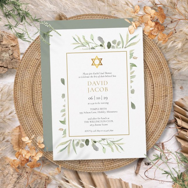 Greenery Brit Milah Jewish Baby Naming Einladung (Greenery Brit Milah Jewish Baby Naming Invitation)