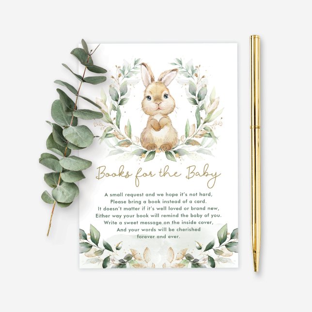 Greenery Bunny Books for Baby Neutral Shower Begleitkarte (Von Creator hochgeladen)
