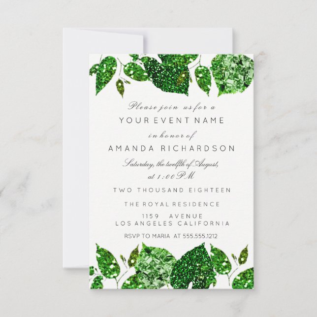 Greenery Cali Green Glitzer Woodland Ivy Leafs Eve Einladung (Vorderseite)