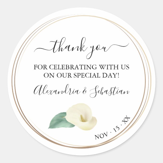 Greenery Calla Lily Wedding Vielen Dank Runder Aufkleber (Vorderseite)