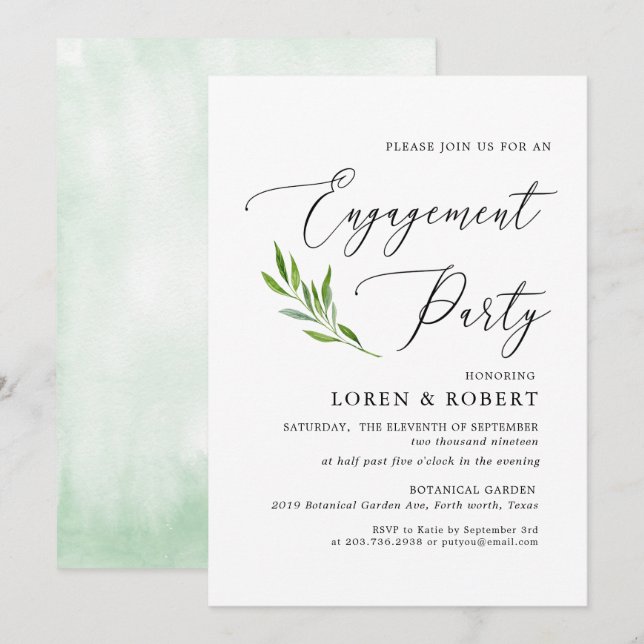 Greenery Calligraphy Rustic Engagement Party Einladung (Vorne/Hinten)
