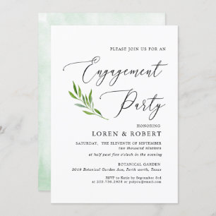 Greenery Calligraphy Rustic Engagement Party Einladung