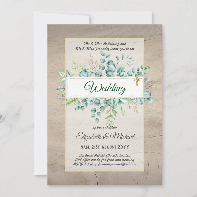 Greenery CATHOLIC Wedding Christlich Budget Modern Einladung (Vorderseite)