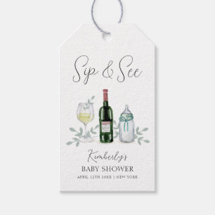 Greenery Champagne Sip & See Baby Dusche Geschenkanhänger