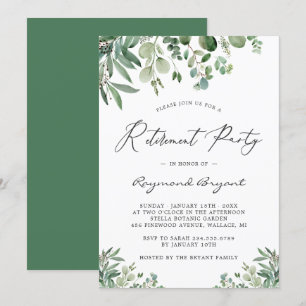 Greenery Chic Eucalyptus Verlasse Ruhestand Party Einladung