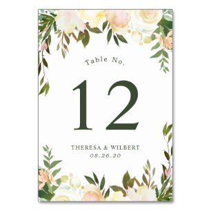 Greenery Chic Watercolor Elfenbeinblume Hochzeit Tischnummer