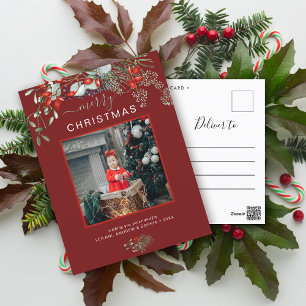Greenery Christmas Foto Watercolor Burgund Feiertagspostkarte