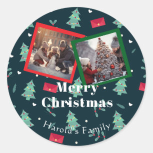 Greenery Christmas Monogram Foto Runder Aufkleber