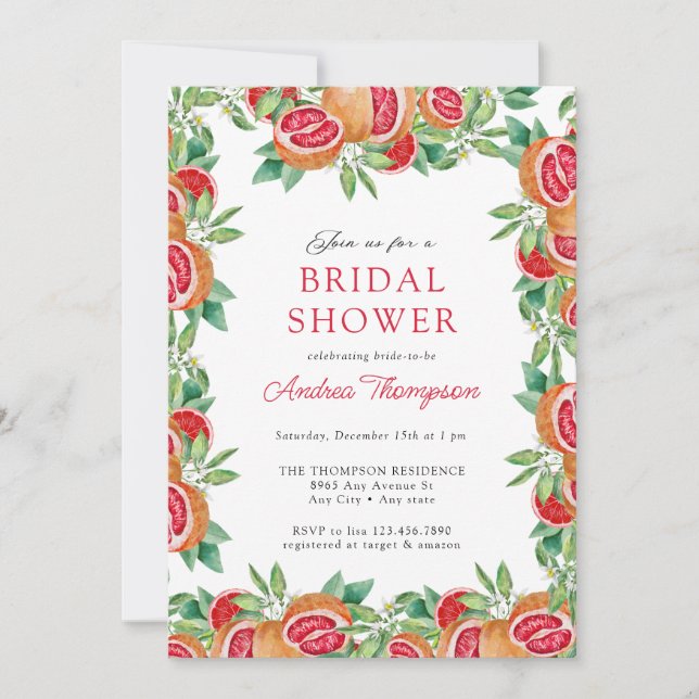 Greenery Citrus | Einladungen zur Brautdusche (Vorderseite)