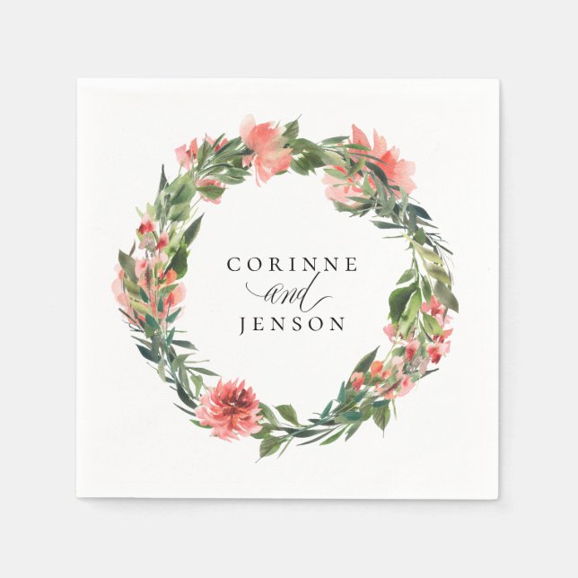Greenery Coral Floral Personalisiert Paper Napkins Serviette (Vorderseite)