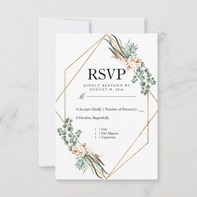 Greenery Cotton Boho Glitzer Wedding RSVP Karte (Vorderseite)