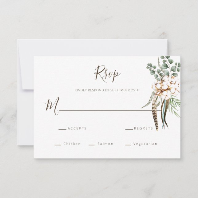 Greenery Cotton Boho Wedding RSVP Card Karte (Vorderseite)
